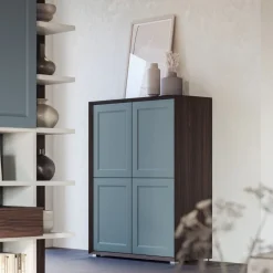 Credenza moderna verde Bristol e Teak 4 ante senza maniglia linea Tilt CLASSIC
