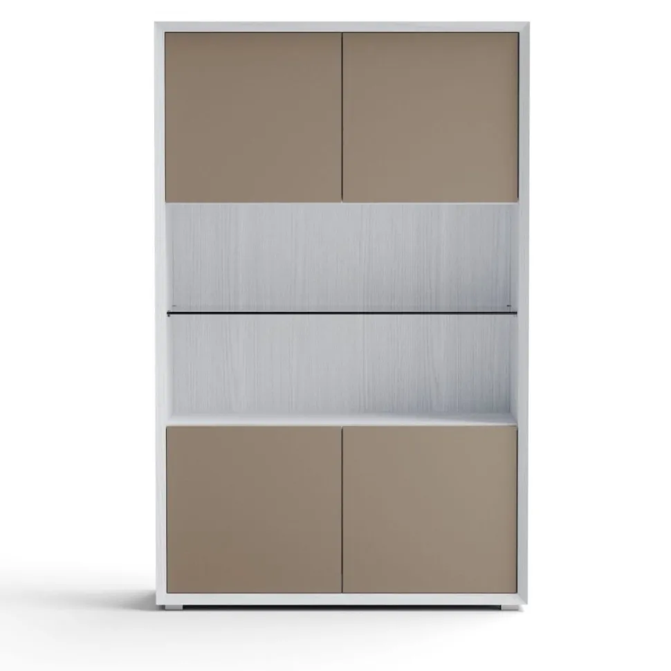 Credenza Nuvola Frassino e Roccia 4 ante senza maniglia con mensola in vetro linea Tilt