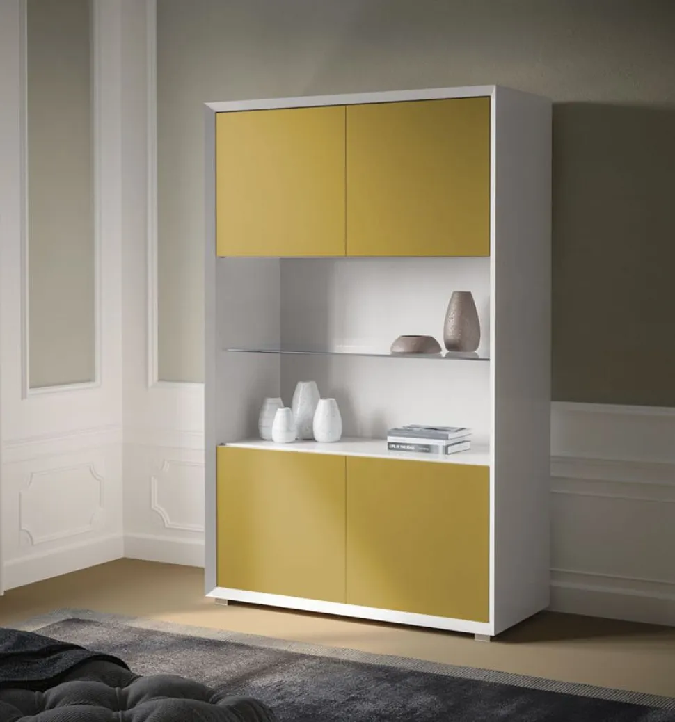 Credenza Nuvola Frassino e Roccia 4 ante senza maniglia con mensola in vetro linea Tilt