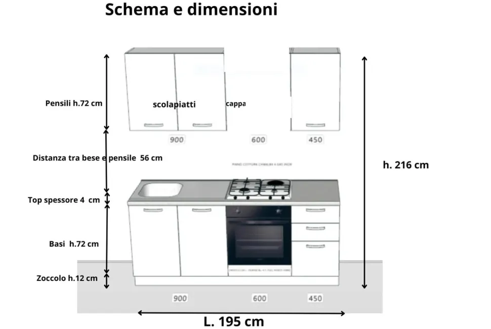 Cucina bloccata moderna Start 195cm