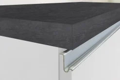 Cucina completa con isola moderna con maniglie a incasso in allumino Patrik in finitura Bianco Lucido e Ardesia
