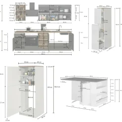 Cucina completa con isola moderna con maniglie a incasso in allumino Patrik in finitura Antracite e Rovere