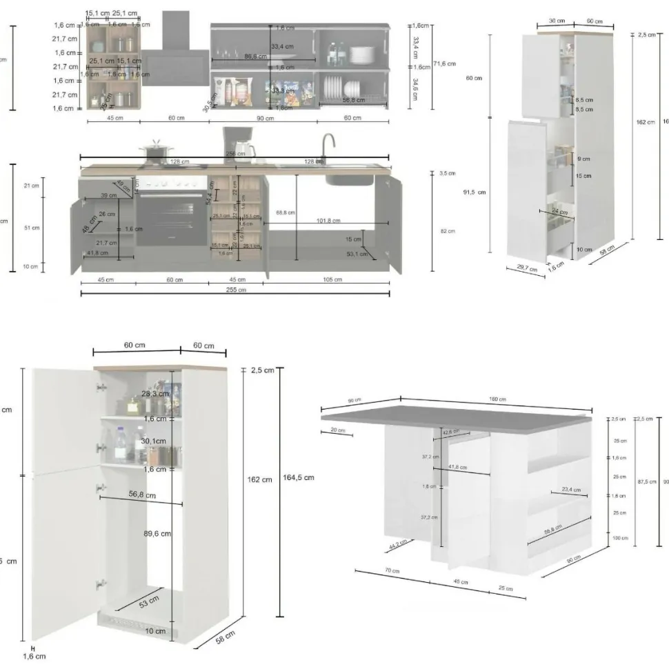 Cucina completa con isola moderna con maniglie a incasso in allumino Patrik in finitura Antracite e Ardesia