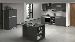 Cucina completa con isola moderna con maniglie a incasso in allumino Teodora in finitura Antracite e Ardesia