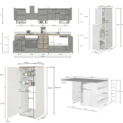 Cucina completa con isola moderna con maniglie a incasso in allumino Tina in finitura Antracite Opaco e Rovere
