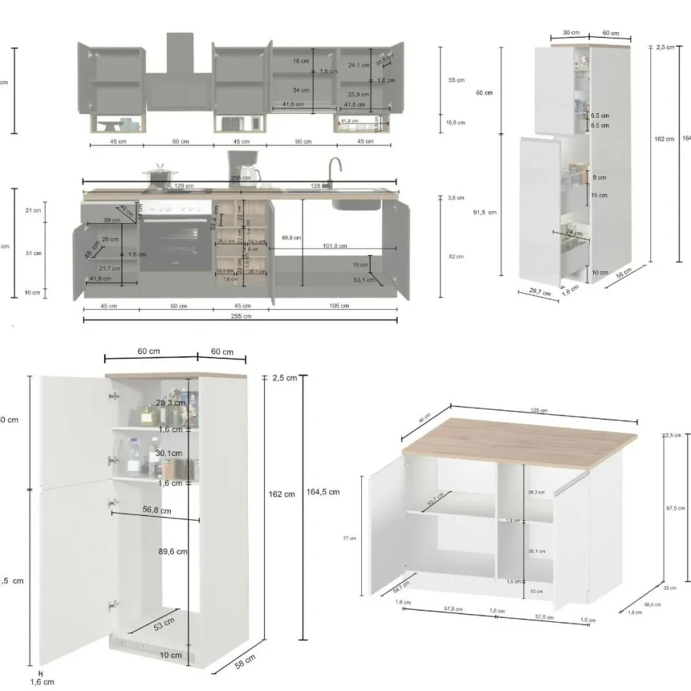 Cucina completa con isola moderna con maniglie a incasso in allumino Irene in finitura Antracite Opaco e Rovere