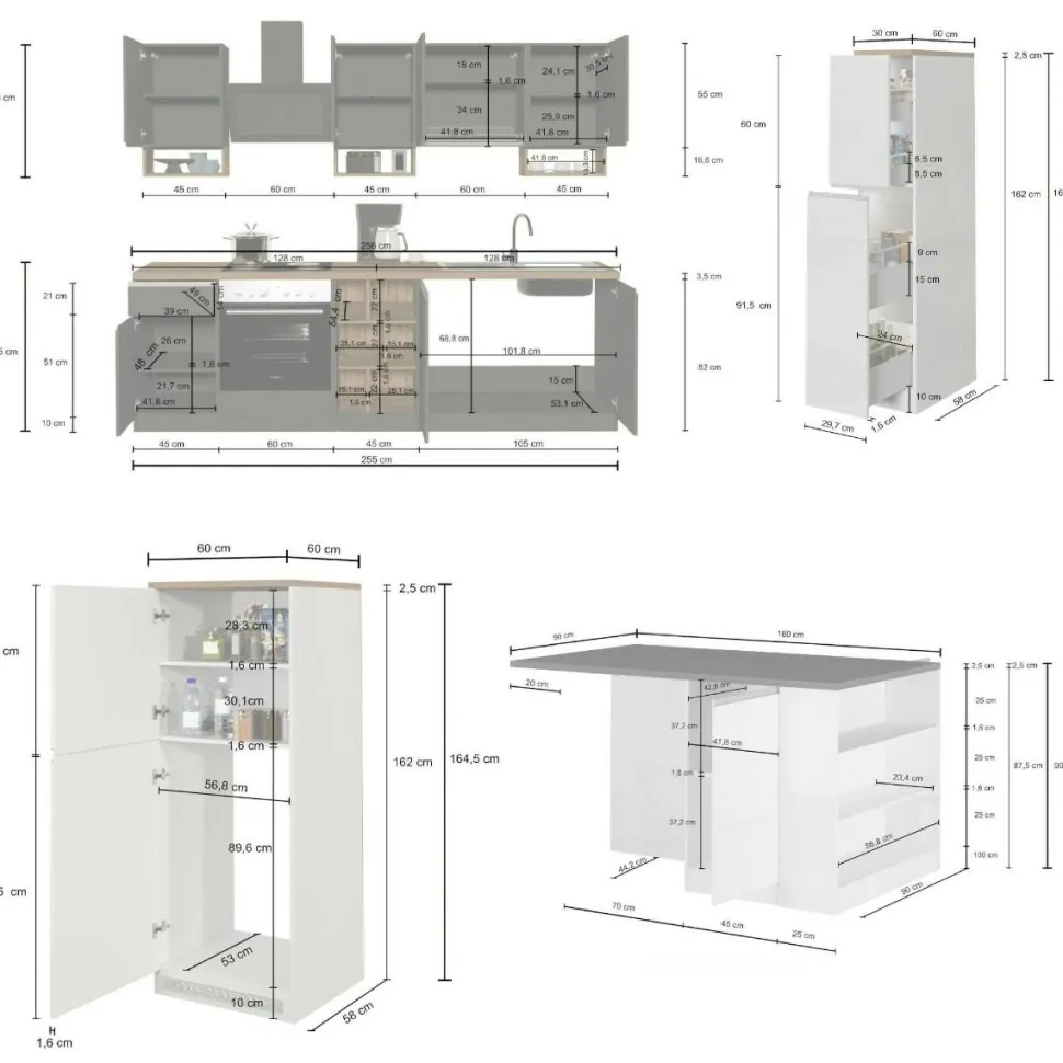 Cucina completa con isola moderna con maniglie a incasso in allumino Tina in finitura Antracite Opaco e Ardesia