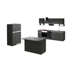Cucina completa con isola moderna con maniglie a incasso in allumino Irene in finitura Antracite Opaco e Ardesia