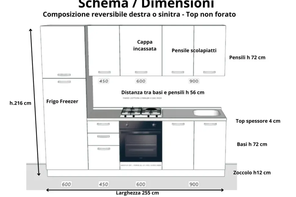 Cucina economica moderna Memory 255cm