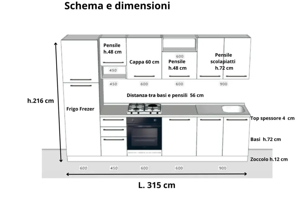 Cucina economica Palio lineare 315cm