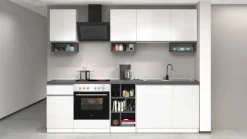 Cucina lineare moderna con maniglie a incasso in allumino Zenit in finitura Bianco Lucido e Ardesia