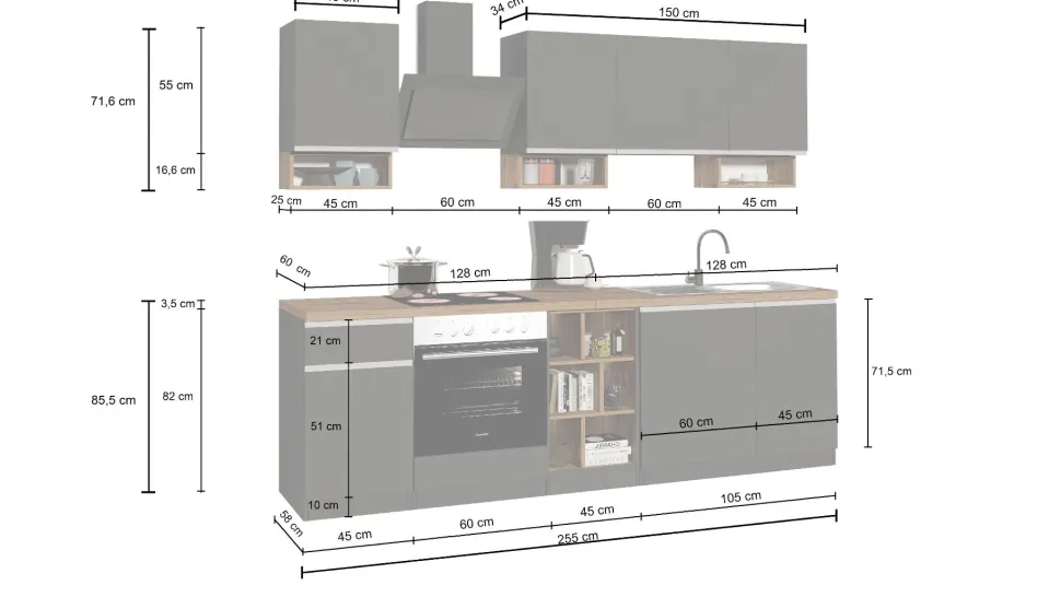 Cucina lineare moderna con maniglie a incasso in allumino Zenit in finitura Bianco Lucido e Ardesia