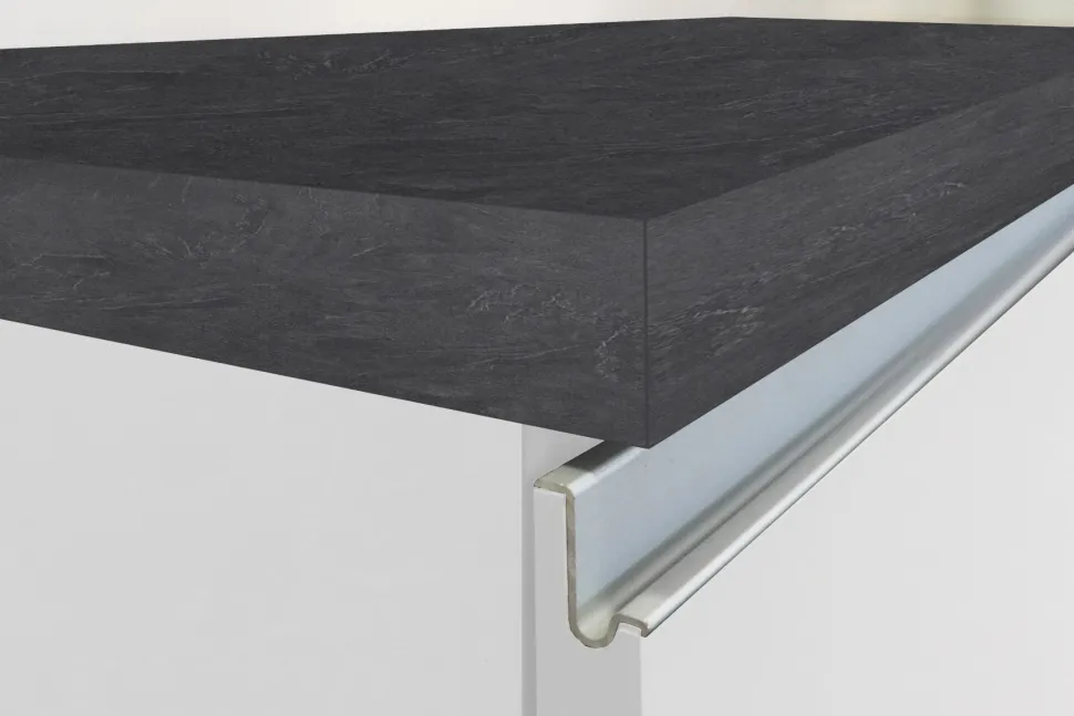 Cucina lineare moderna con maniglie a incasso in allumino Zenit in finitura Bianco Lucido e Ardesia