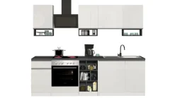 Cucina lineare moderna con maniglie a incasso in allumino Zenit in finitura Bianco Lucido e Ardesia