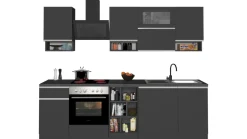 Cucina lineare moderna con maniglie a incasso in allumino Sendy in finitura Antracite Opaco e Ardesia