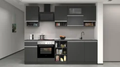 Cucina lineare moderna con maniglie a incasso in allumino Sendy in finitura Antracite Opaco e Ardesia