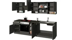 Cucina lineare moderna con maniglie a incasso in allumino Sendy in finitura Antracite Opaco e Ardesia