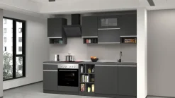 Cucina lineare moderna con maniglie a incasso in allumino Sendy in finitura Antracite Opaco e Ardesia
