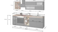 Cucina lineare moderna con maniglie a incasso in allumino Luis in finitura Antracite Opaco e Ardesia