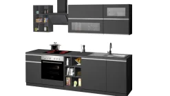 Cucina lineare moderna con maniglie a incasso in allumino Luis in finitura Antracite Opaco e Ardesia