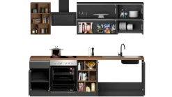 Cucina lineare moderna con maniglie a incasso in allumino Luis in finitura Antracite Opaco e Rovere