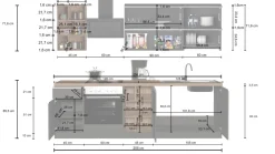 Cucina lineare moderna con maniglie a incasso in allumino Luis in finitura Bianco Lucido e Ardesia