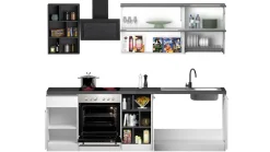 Cucina lineare moderna con maniglie a incasso in allumino Luis in finitura Bianco Lucido e Ardesia