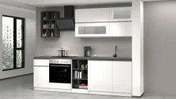 Cucina lineare moderna con maniglie a incasso in allumino Luis in finitura Bianco Lucido e Ardesia