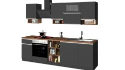 Cucina lineare moderna con maniglie a incasso in allumino Sendy in finitura Antracite Opaco e Rovere