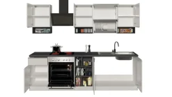 Cucina lineare moderna con maniglie a incasso in allumino Sendy in finitura Bianco Lucido e Ardesia