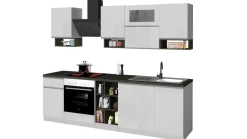 Cucina lineare moderna con maniglie a incasso in allumino Sendy in finitura Bianco Lucido e Ardesia