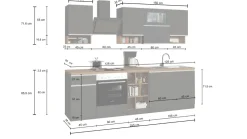 Cucina lineare moderna con maniglie a incasso in allumino Sendy in finitura Bianco Lucido e Rovere
