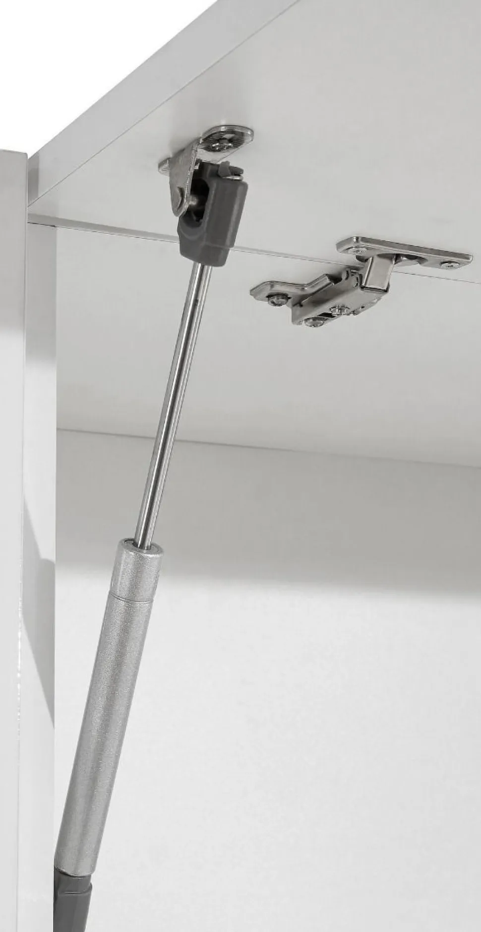 Cucina lineare moderna con maniglie a incasso in allumino Sendy in finitura Bianco Lucido e Rovere
