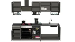 Cucina lineare moderna con maniglie a incasso in allumino Zenit in finitura Antracite Opaco e Ardesia