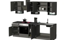 Cucina lineare moderna con maniglie a incasso in allumino Zenit in finitura Antracite Opaco e Ardesia