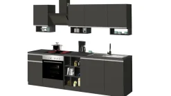 Cucina lineare moderna con maniglie a incasso in allumino Zenit in finitura Antracite Opaco e Ardesia