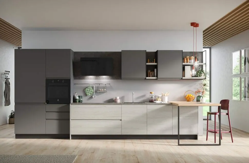 Cucina Moderna Carrera Motus lineare con penisola modulare