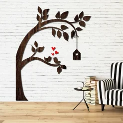 Decorazione in legno albero con casetta legno wenge