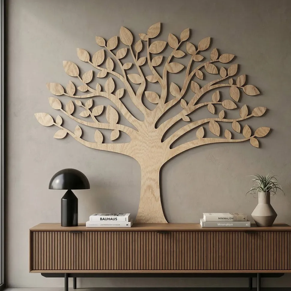 Decorazione in legno albero della vita, legno chiaro in legno MDF, altezza 1,7 metri