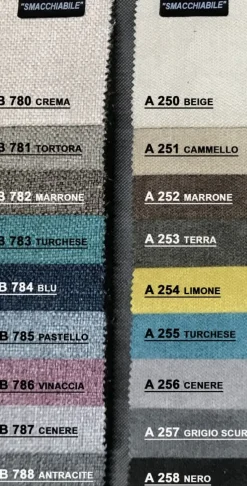Divano AGATA componibile imbottito disponibile in diversi tessuti SFODERABILE