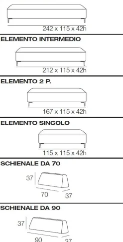 Divano CAPRI componibile imbottito disponibile in diversi tessuti