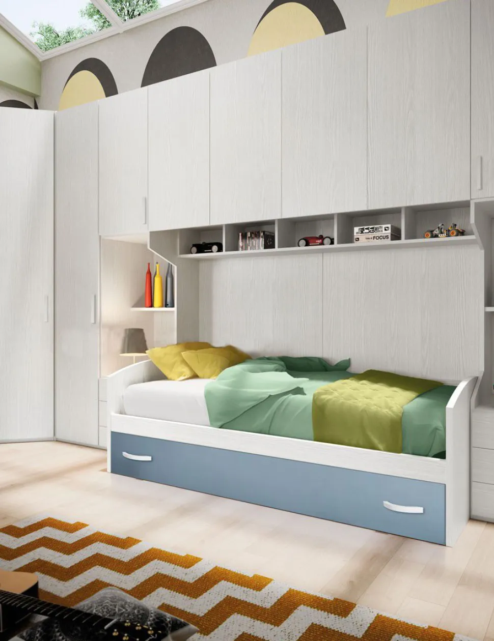 Divano letto ad estrazione Bato finitura Malva e Bianco Frassino