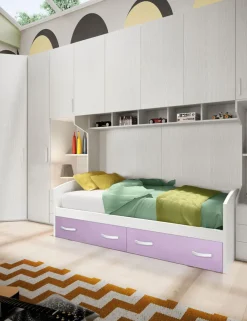 Divano letto con cassettoni Bato finitura Malva e Bianco Frassino