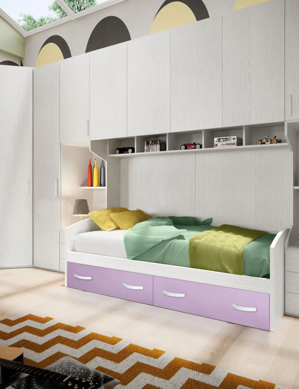 Divano letto con cassettoni Bato finitura Malva e Bianco Frassino