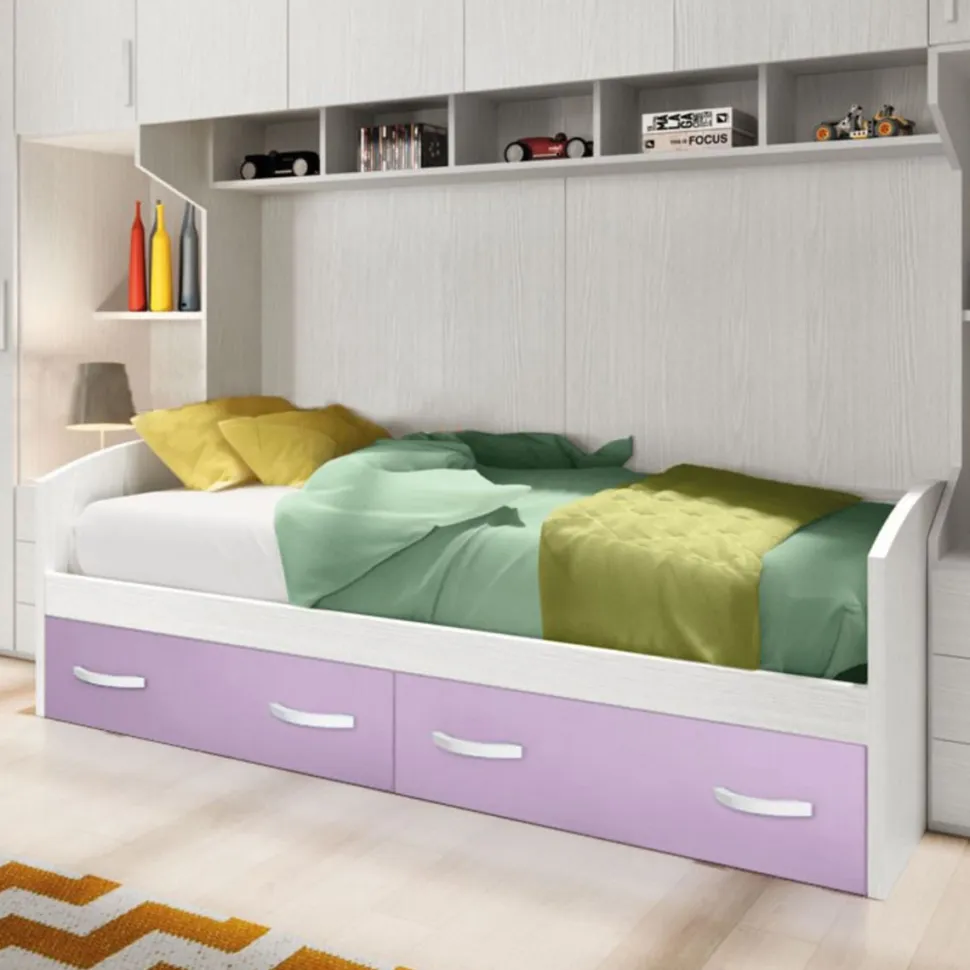 Divano letto con cassettoni Bato finitura Malva e Bianco Frassino