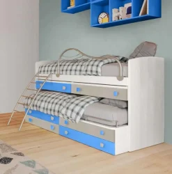 Divano letto con scrittoi estraibili 2 posti letto Smart linea Fly finitura Nuvola Frassino, Avio e Calce