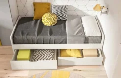 Divano letto singolo con cassettoni salvaspazio Olmo e Azzurro disponibile in vari colori
