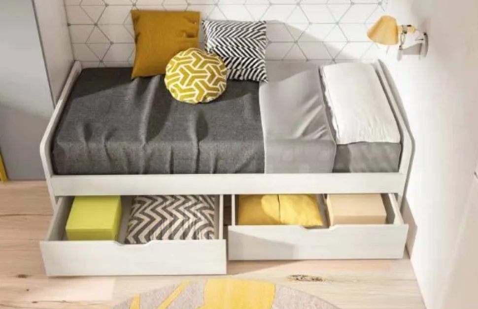 Divano letto singolo con cassettoni salvaspazio Olmo e Azzurro disponibile in vari colori