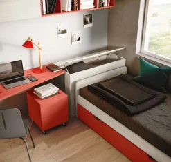 Divano Letto singolo con rete estraibile salvaspazio Bianco e Olmo natura disponibile in vari colori