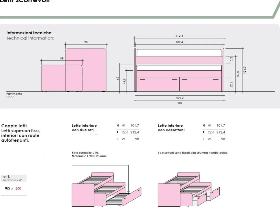 Divano letto singolo 3 posti o con cassettone disponibile in 13 colorazioni